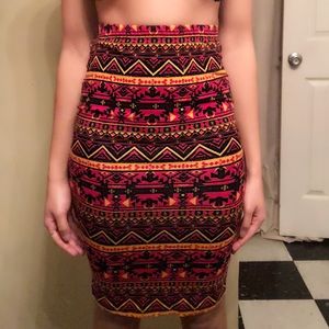 Multicolor Tribal Print Pencil Fitted Skirt ✨🌸